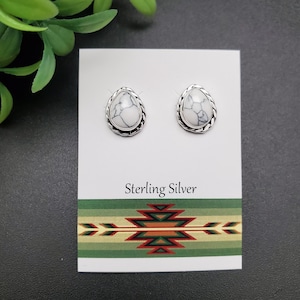 SoCute925 White Buffalo Turquoise Stud Earrings | Studs | Dots | Teardrop | White Turquoise Studs | Posts | Boho | Sterling Silver | For Her