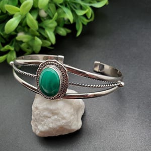 STN #C292 | Green Malachite Bracelet Cuff | Southwest Malachite Cuff Bracelet | Southwestern Sterling Silver Green Stone Cuff | Gift For Her