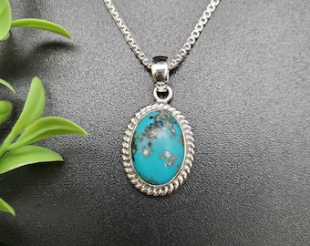 STN #35 / Colgante de turquesa Campito ovalado de 10 x 14 mm con cadena de plata de ley / Colgante de collar de turquesa / Collar de turquesa estilo suroeste