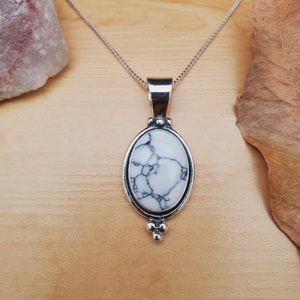 SoCute925 Big White Buffalo Turquoise Necklace Pendant With Silver Box Chain Necklace 18&quot; | Sterling Silver Necklace White Turquoise Jewelry
