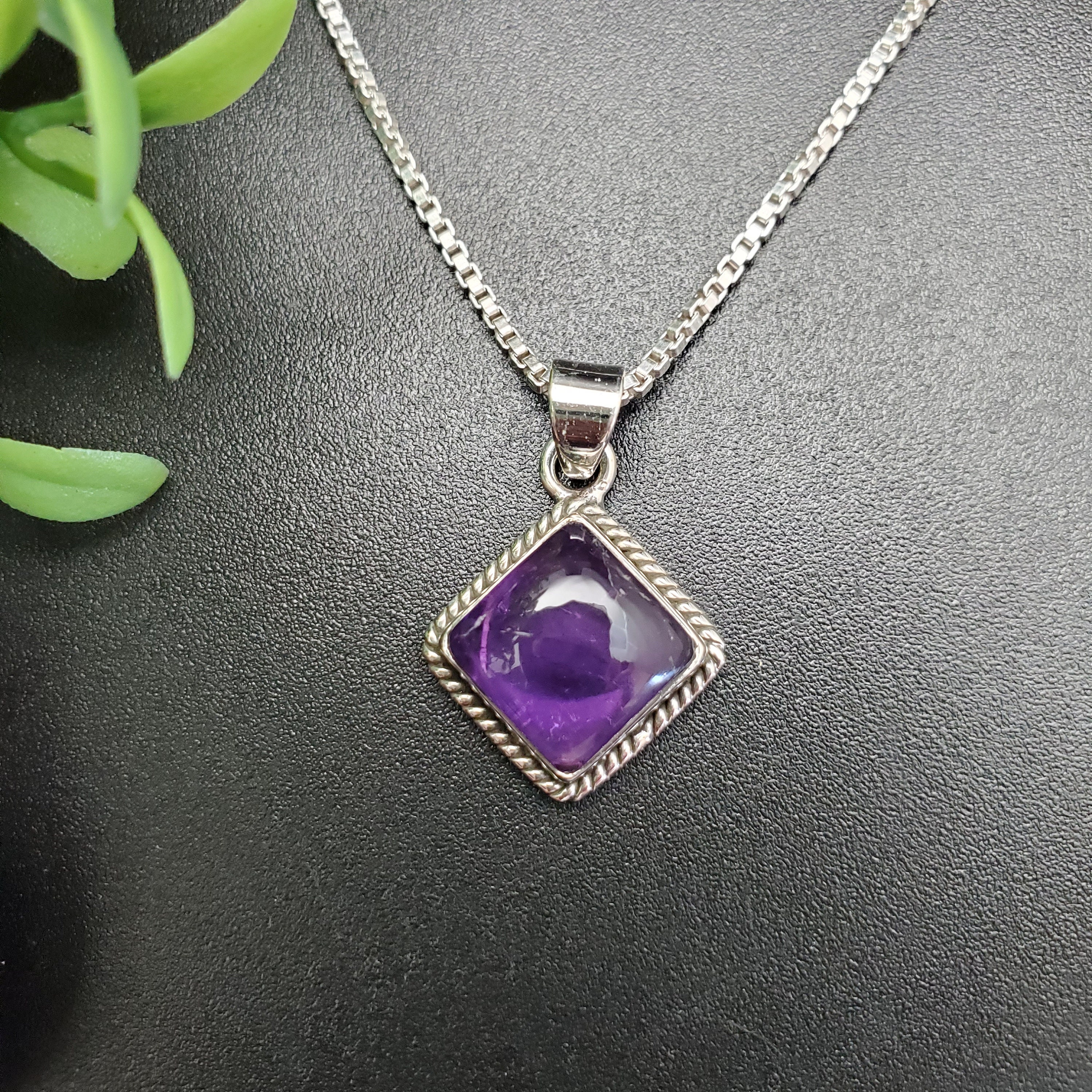 ネックレス・ペンダント amethyst Necklace STN #223 | 10mm Square Purple Amethyst Necklace Pendant With