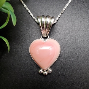 STN #83 | Lovely Pink Queen Conch Heart Necklace Pendant | Sterling Silver Pink Conch Pendant | Unique Barbie Pink Heart Shape Pendant