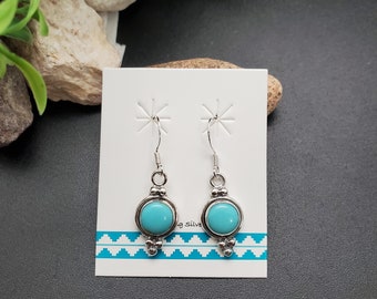 SoCute925 Small Kingman Turquoise Dangle Earrings | Sterling Silver Hook Earrings | Small Turquoise Earrings | Everyday Earrings Made in USA