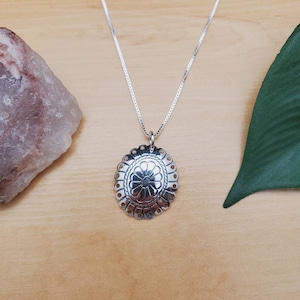 SoCute925 Southwest Concho Pendant With Silver Box Chain Necklace 16&quot; | Sterling Silver Concho | Stamping Southwestern Concho Necklace