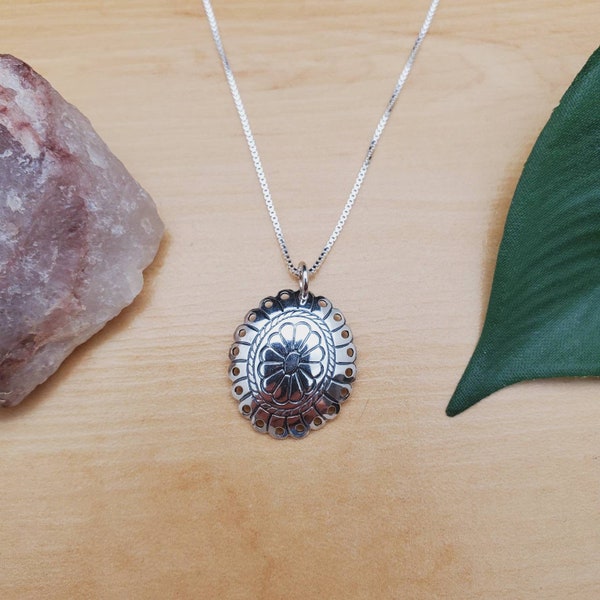 Bunkhouse Concho Pendant in Fine Silver Chain Necklace