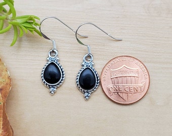 SoCute925 Dainty Teardrop Black Earrings | Black Southwest Earrings | Sterling Silver Black Onyx Earrings | Silver Black Jewelry Made in USA