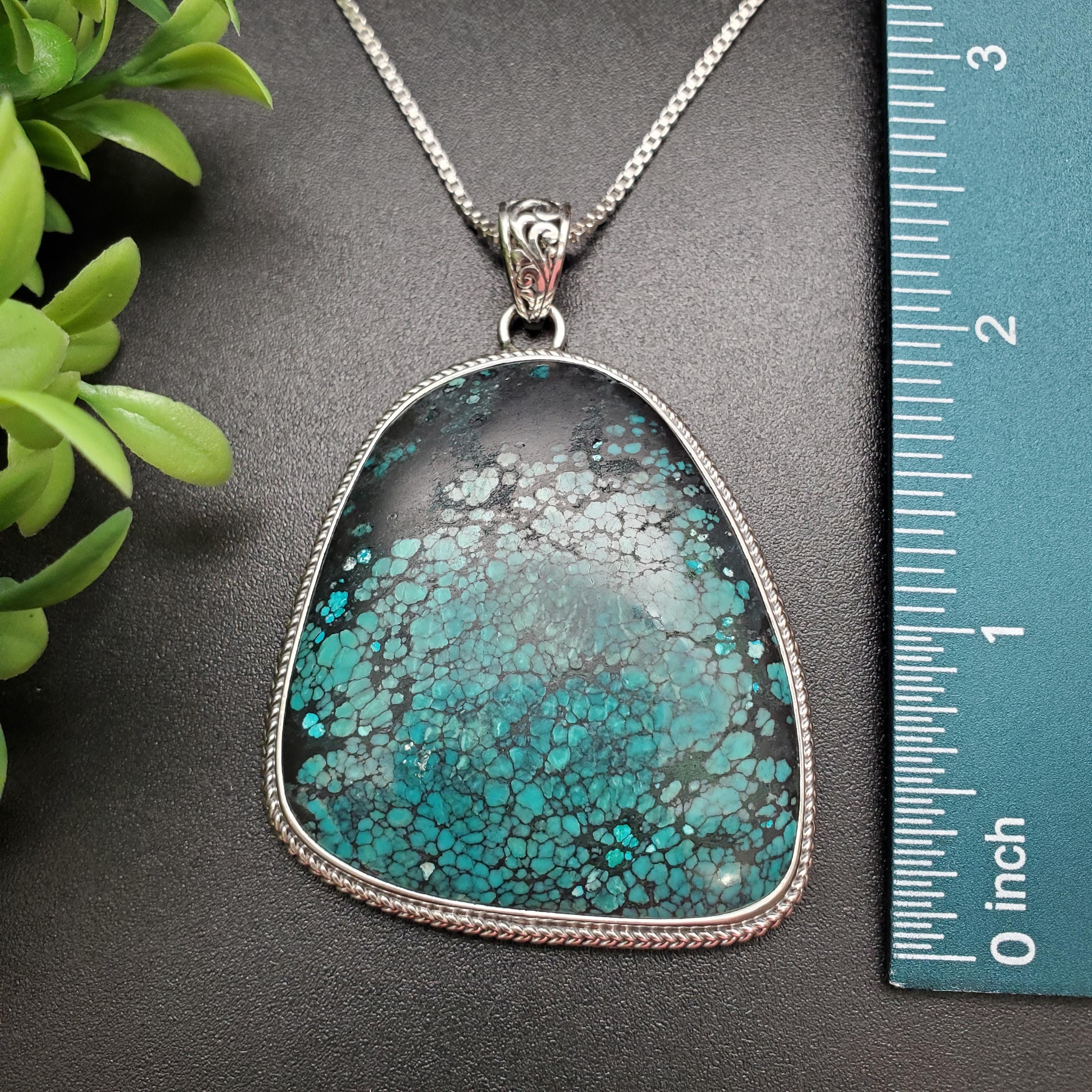 STN #16 | Huge Tibetan Turquoise Necklace Pendant With Silver Chain ...