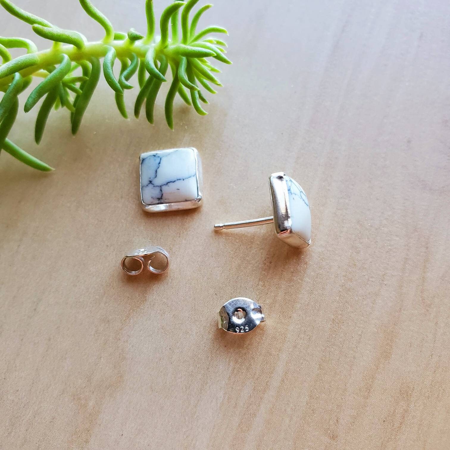 Socute925 8mm Square White Buffalo Turquoise Stud Earrings Etsy