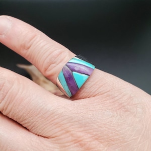 SoCute925 Sterling Silver Ring Size 6 us | Turquoise Sugilite Ring | Statement Ring | Multicolor Ring | Sugilite and Turquoise Ring | Lady