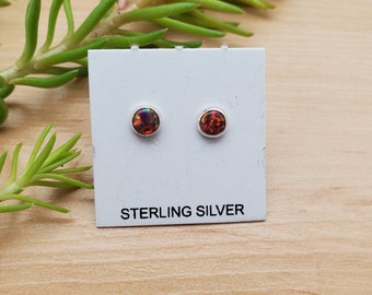 SoCute925 4mm Tiny Sterling Silver Stud Earrings | Fire Red Opal Studs | Tiny Red Opal Studs | 925 Desert Opal Studs | Minimalist Studs