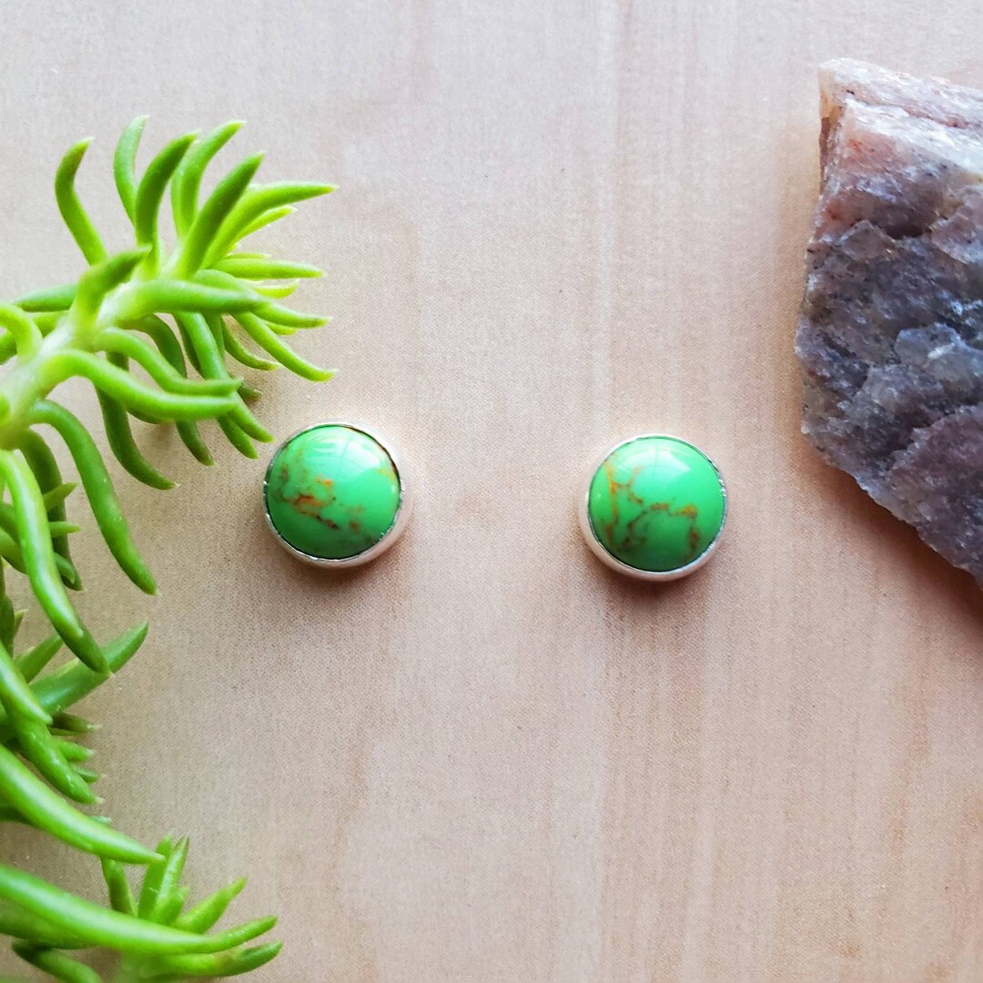 Socute925 8mm Green Gaspeite Studs Sterling Green Studs Dainty Green