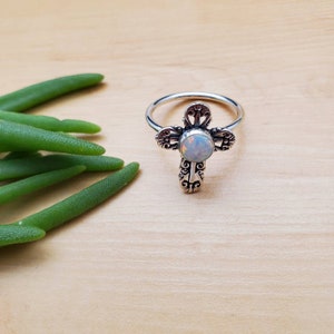 SoCute925 White Opal Cross Ring | Opal Ring Size 7.25 us  | Sterling Silver White Opal Cross Ring | Ladies | Silver Cross Ring Made in USA