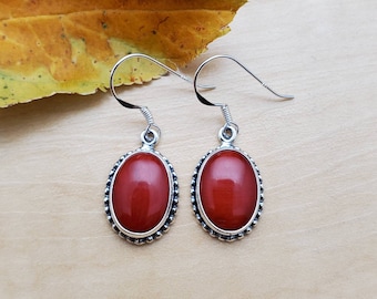Pendientes colgantes grandes de coral rojo SoCute925 / Pendientes de coral rojo / Pendientes de plata de ley / Joyería del suroeste de coral rojo / Pendientes bohemios grandes