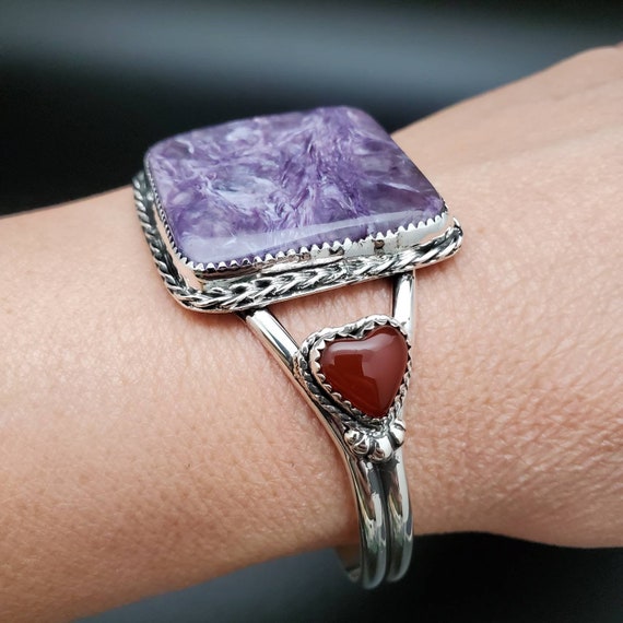 Heavy Huge Southwestern Charoite Sterling Silver Bracelet Heavy Huge Southwestern Charoite Sterling Silver Bracelet