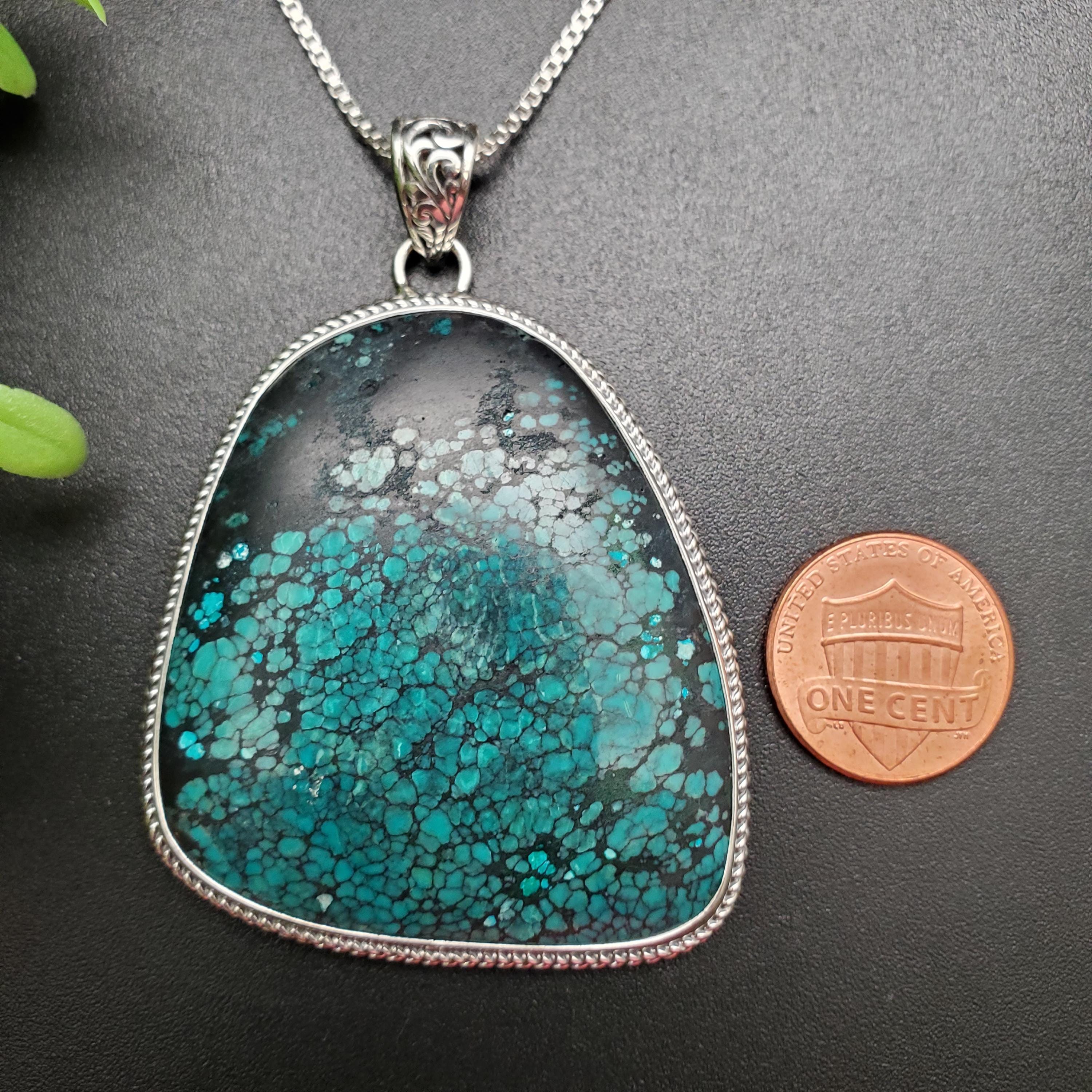 STN #16 | Huge Tibetan Turquoise Necklace Pendant With Silver Chain ...