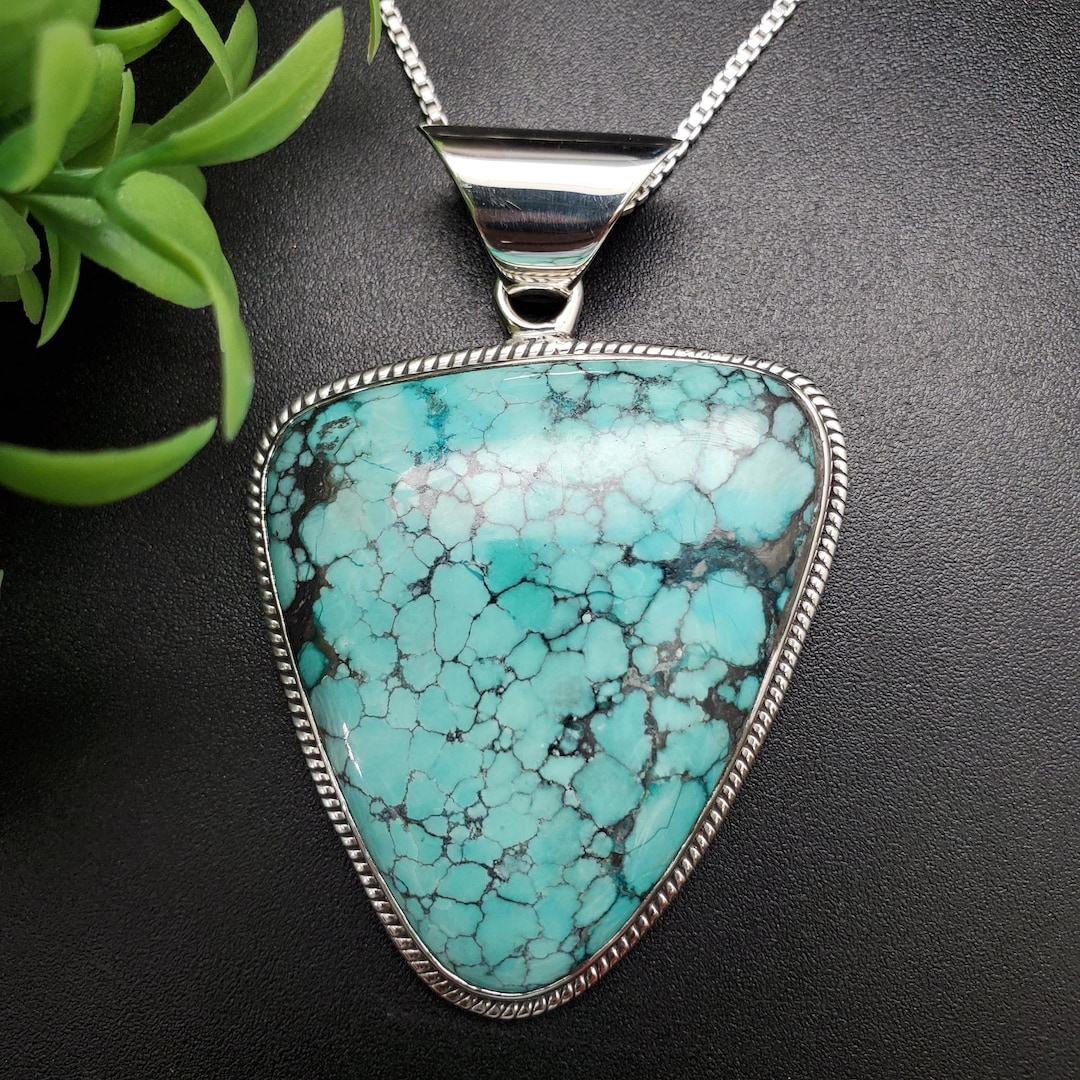 STN #11 | Free-formed Turquoise Necklace Pendant With Silver Chain ...