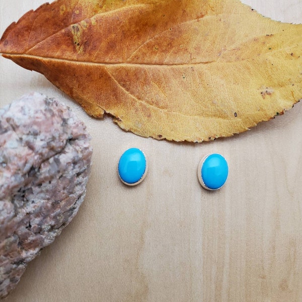 SoCute925 6x8mm Oval Sleeping Beauty Turquoise Stud Earrings | 925 | Blue Turquoise Sterling Studs | Bridesmaid Gift For Her | Made in USA