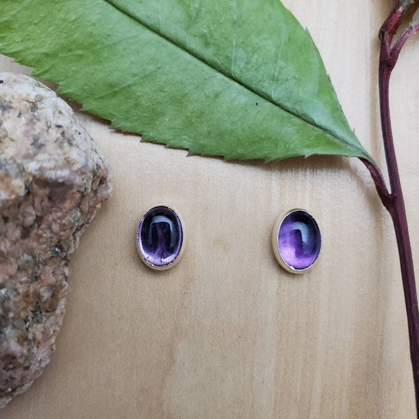 SoCute925 Oval Purple Amethyst Studs | Sterling Silver Amethyst Earring Studs | Healing Purple Stone | Sterling Amethyst Jewelry Made in USA