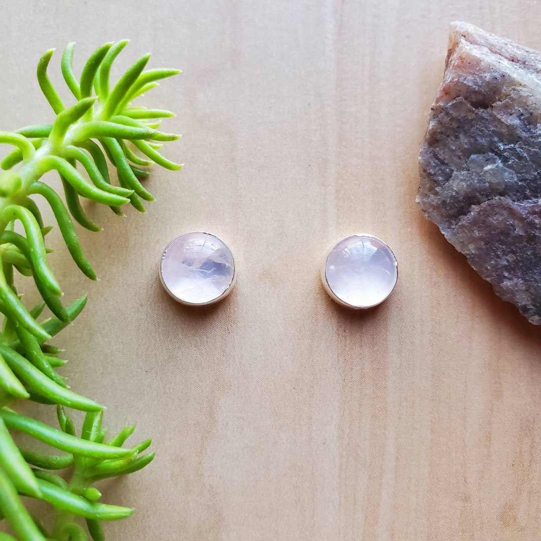 Socute925 8mm Rose Quarts Post Earrings | Sterling Silver