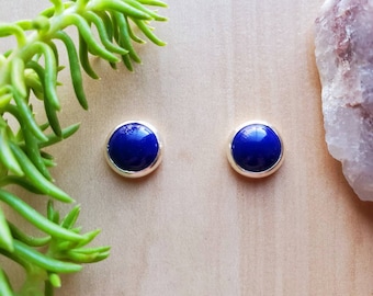 SoCute925 8mm Blue Lapis Studs | Sterling Silver Lapis Post Earrings | Lapis Blue Stone | Simple Lapis Earrings | Silver Studs Made in USA