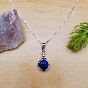 SoCute925 Blue Lazuli Lapis Necklace | Sterling Silver Blue Pendant With Silver Box Chain Necklace 18&quot; | Southwest Lapis Jewelry Made in USA