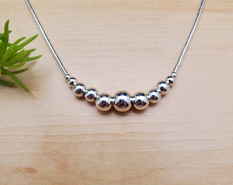 SoCute925 Liquid Silver Necklace With Graduate Silver Beads | Sterling Silver Choker Necklace 18" | Fine Silver 925 |Handmade in USA