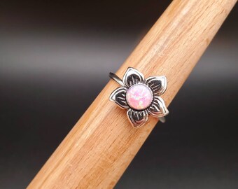 SoCute925 Pink Opal Ring | Flower Ring | Sterling Silver Pink Ring | Silver Ring Size 6.0 or 8.0 us | Lady Ring | Dainty Ring Made in USA
