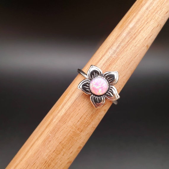 SoCute925 Pink Opal Ring | Flower Ring | Sterling Silver Pink Ring | Silver Ring Size 6.0 or 8.0 us | Lady Ring | Dainty Ring Made in USA