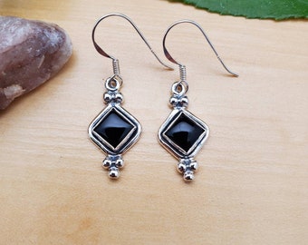 Orecchini Vintage Quadrati In Cristallo E Onice Nero | Pendenti Geometrici Esagerati In Argento Con Strass | Gioielli Boho Per Donne E Ragazze