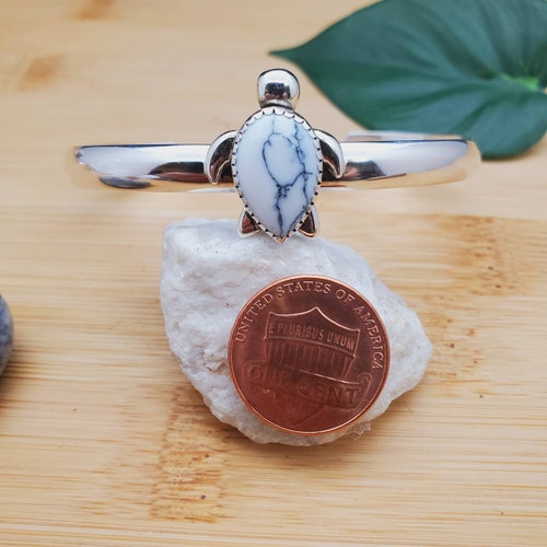 Sea Turtle Cuff Bracelet | White Buffalo Stone Bracelet Cuff | Sterling Silver Turquoise Bracelet | shops Sea Turtle Bangle Bracelet Made in USA