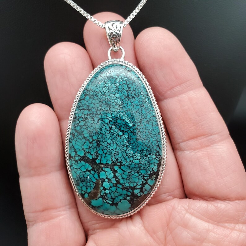 STN #13 | Lovely Turquoise Necklace Pendant With Silver Chain Necklace ...