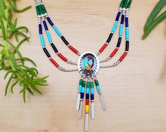 Collar multicolor SoCute925 con colgante de plata líquida / Joyería multicolor / Collar multicolor brillante del suroeste / Hecho en EE. UU.