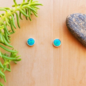 SoCute925 5mm Blue Green Opal Studs | Opal Southwestern Jewelry | Sterling Silver Blue Green Stud Earrings | Opal Post Earrings Made in USA