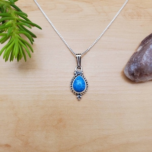 SoCute925  Blue Denim Necklace Pendant With Silver Box Chain Necklace 18&quot; | Sterling Silver Necklace | Blue Denim Teardrop Shape Made in USA