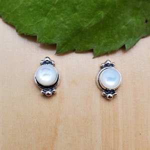 SoCute925 Small White Mother of Pearl Studs | White Shells Sterling Silver Pearl Studs | Silver White Mother of Pearl Jewelry | Made in USA