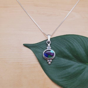 SoCute925 Small Inlay Multicolor Necklace Pendant With Silver Box Chain Necklace 18" | Sterling Silver Boho Necklace | Southwestern Necklace