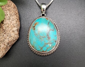 IGM#03 | Arizona Turquoise Pendant With Silver Chain | Sterling Silver Turquoise Necklace Pendant | Kingman Turquoise Southwestern Jewelry