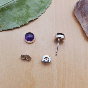 SoCute925 6mm Amethyst Post Earrings | Small Purple Gemstone Posts | Purple Amethyst Stud Earrings | Sterling Silver Studs | Purple Amethyst