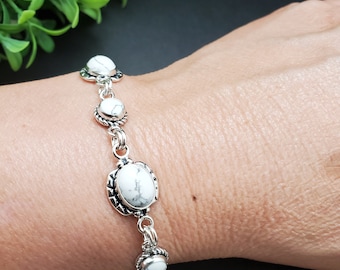 SoCute925 Weißer Büffel Türkis Armband Link | Weiß Türkis Armband | Sterling Silber Armband | Südwestlichen Schmuck | Hergestellt in den USA