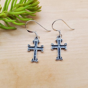 SoCute925 Small Cross Earrings | Sterling Silver Cross Dangle Earring | Sterling Silver Charm Jewelry | Simple Cross Earrings Made in USA