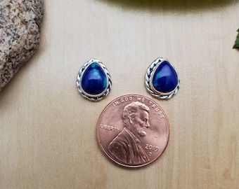 SoCute925 Dainty Azurite Malachite Teardrop Stud Earrings | Azurite Post Earrings | Sterling Silver Studs | Azurite Malachite Silver Posts