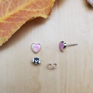 SoCute925 Pink Opal Studs | Pink Opal Stud Earrings | Pink Opal Post Earrings | Pink Opal Heart | Dainty Pink Heart Sterling Silver Earrings