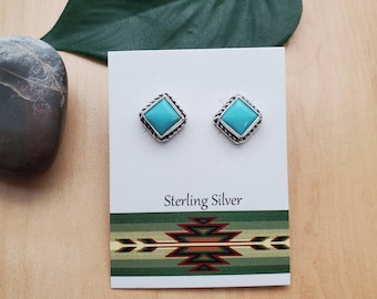 Kleine 6 x 6 mm Türkis Ohrstecker | Sterling Silber Türkis Ohrstecker | Südwestlichen Schmuck | Quadratische Türkis Ohrringe