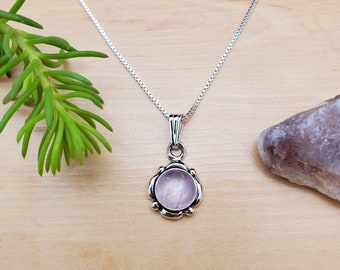 SoCute925 Dainty Rose Quartz Necklace Pendant White Silver Box Chain Necklace 18" | Sterling Silver Pink Stone Necklace | Dainty Made in USA