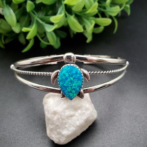 STN #C348 | Sea Turtle Bracelet | Blue Opal Sea Turtle Bracelet Cuff | Sterling Silver Turtle Bracelet | Sea Turtle Bracelet | Gift For Her