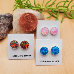 SoCute925 8mm Opal Stud Earrings | Colorful Opal Post Earrings | Opal Studs | Sterling Silver Post Earrings | Fire Opal Jewelry Made in USA