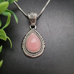 STN #82 | Lovely Pink Queen Conch Teardrop Necklace Pendant | Sterling Silver Pink Conch Pendant | Unique Barbie Pink Pendant | Gift For Her