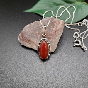 SoCute925 Lovely Carnelian Necklace Pendant With Silver Box Chain Necklace 18&quot; | Sterling Silver Carnelian Necklace | Healing Carnelian