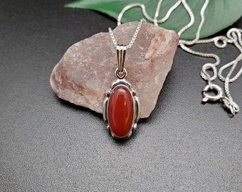 SoCute925 Lovely Carnelian Necklace Pendant With Silver Box Chain Necklace 18" | Sterling Silver Carnelian Necklace | Healing Carnelian
