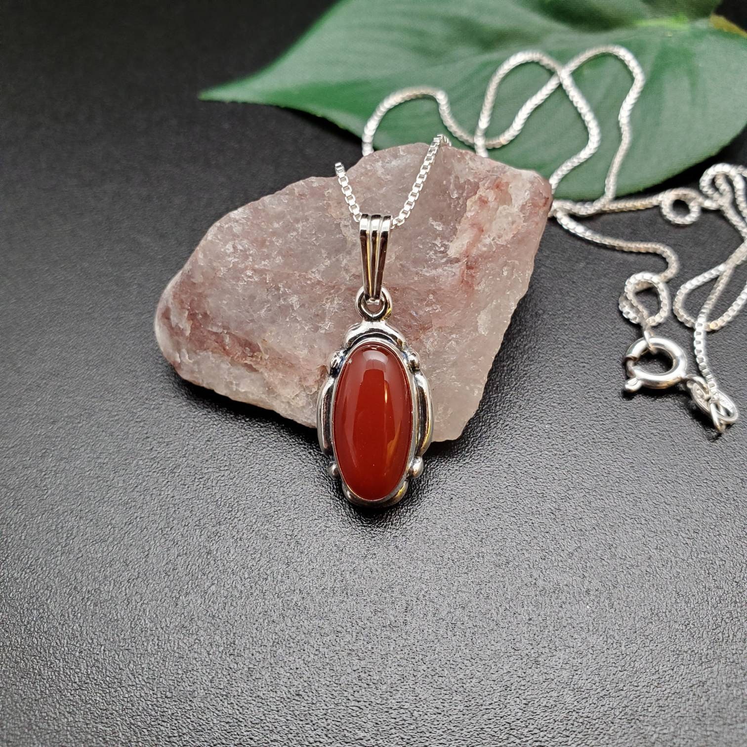 Socute925 Lovely Carnelian Necklace Pendant With Silver Box